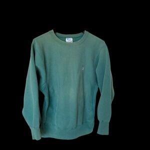 Vintage 80's Champion Reverse Weave Sweatshirt Faded Large Green USA Pullover